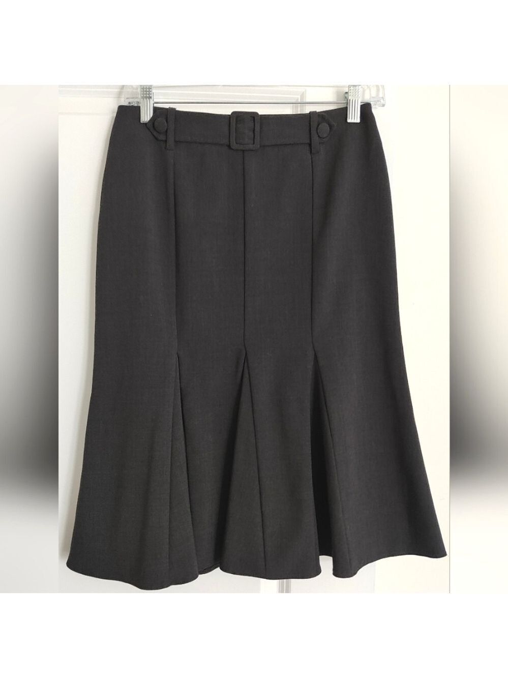 TRIBAL Mid length Pleated Flare Gray Business Skirt Size 2 - Picture 3 of 9
